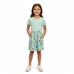 Hanna Andersson Girls Mint Green Striped Floral Dress Size 6–7